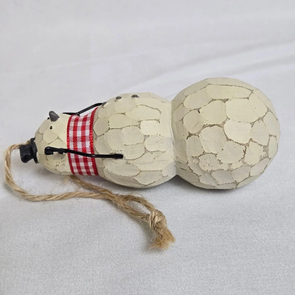 Rustic Primitive Style Snowman Christmas Ornament Crackled Finish 3.75